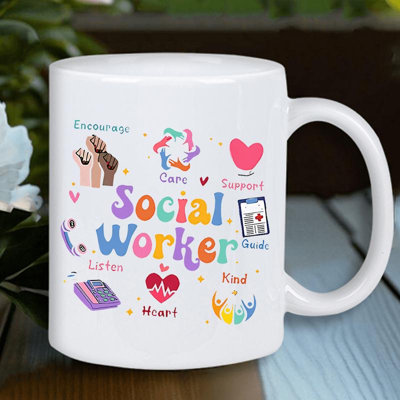 Tailorly White Ceramic 11 oz Mug - Social Worker Vibrant Professional Symbols Promoting Unity And Community Care Services Mug