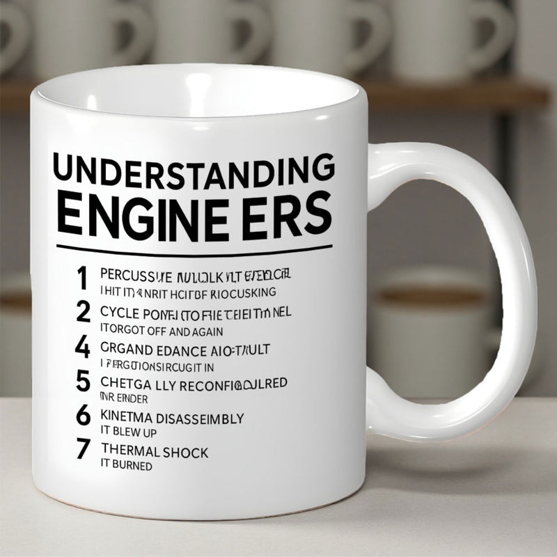 Tailorly White Ceramic 11 oz Mug - Understanding Engineers Bold Black Minimalist Numbered List Typography Printed On Ceramic Mug
