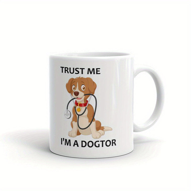 Tailorly White Ceramic 11 oz Mug - Trust Me Im A Dogtor Cute Brown Puppy Wearing A Stethoscope With A Friendly Smile Dog