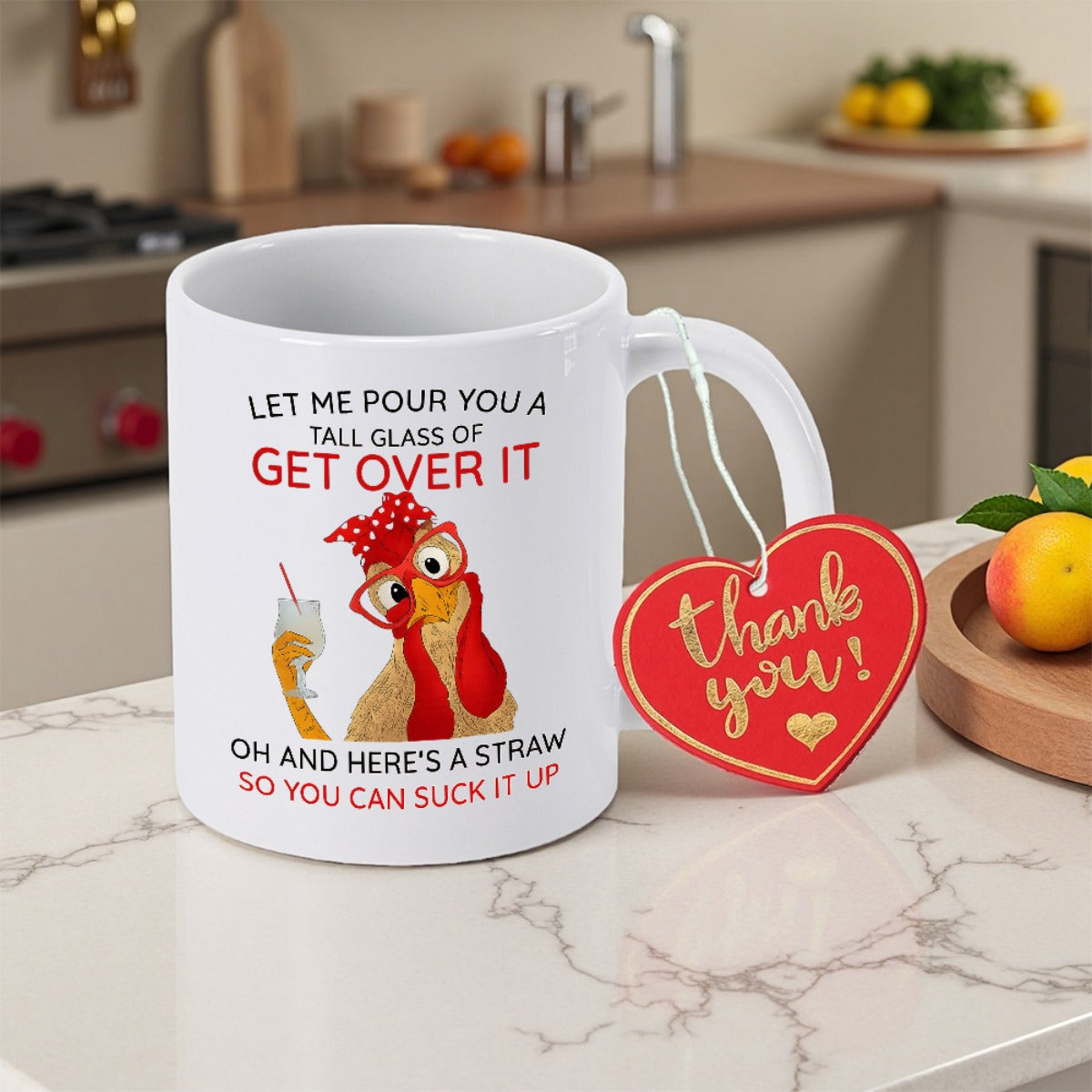 Tailorly White Ceramic 11 oz Mug - Let Me Pour You A Tall Glass Of Get Over It Oh And Here S A Straw So You Can Suck It Up Thank You Quirky Hen Wearing Red Polka