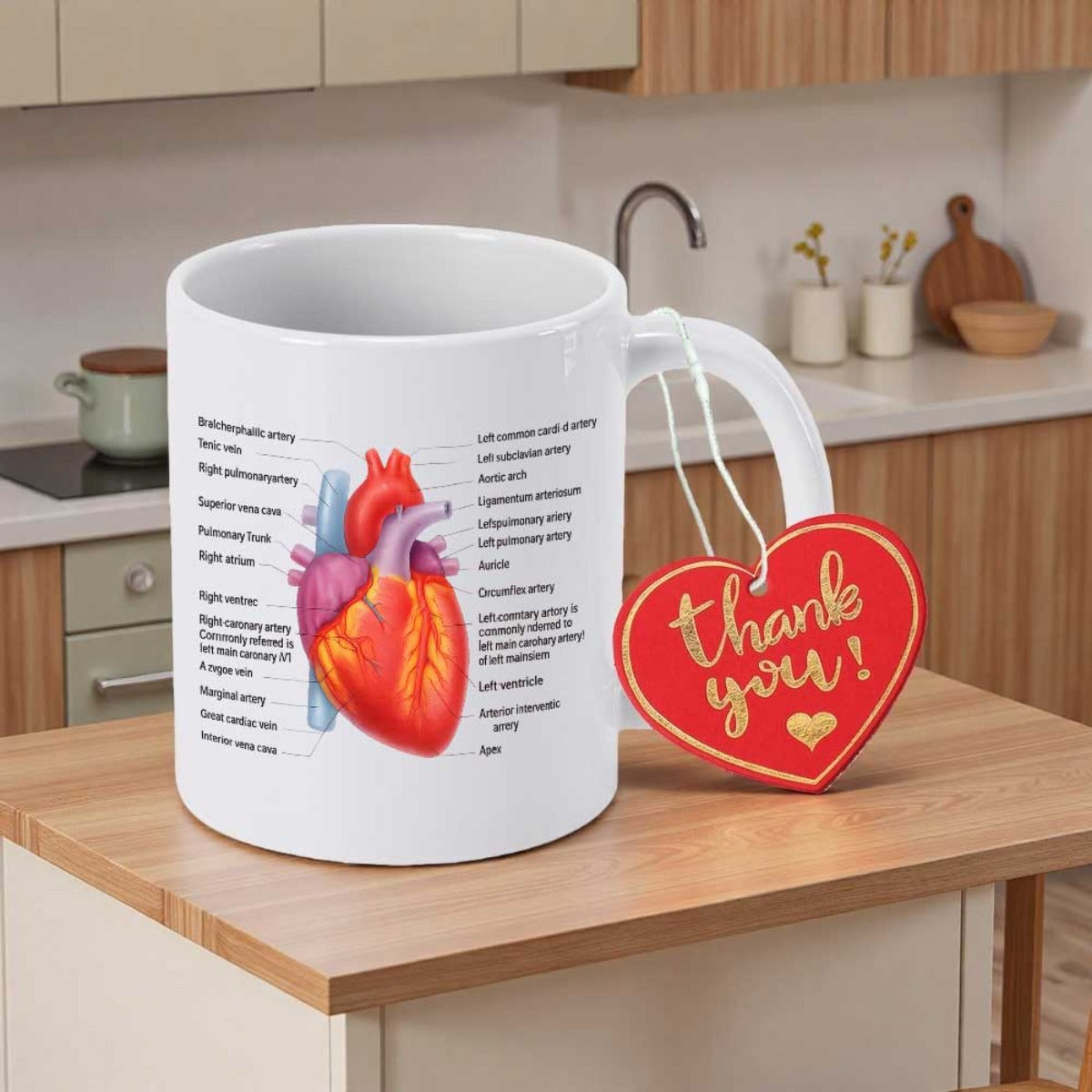 Tailorly White Ceramic 11 oz Mug - Detailed Medical Illustration Of Human Organ With Scientific Labels And Veins Heart