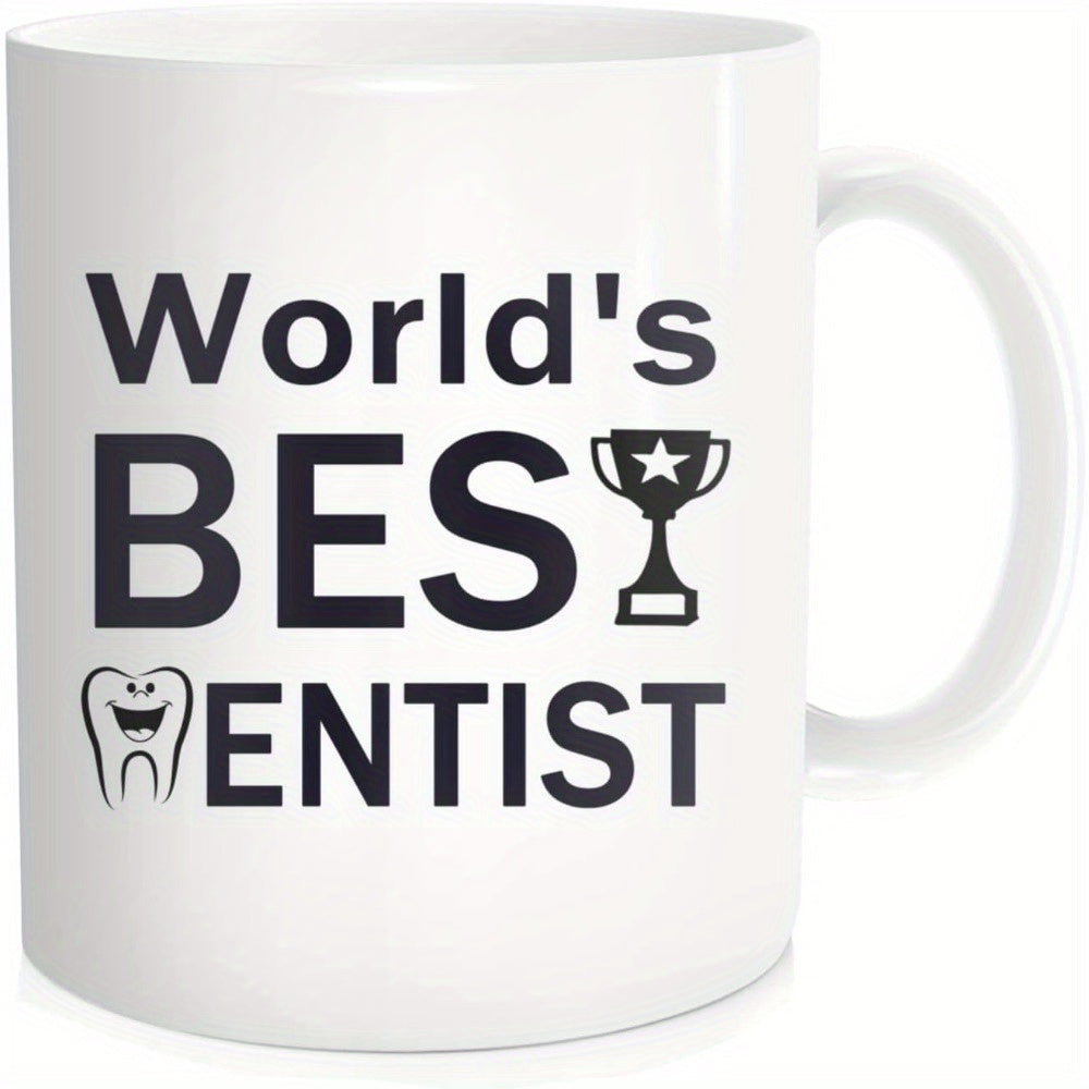 Tailorly White Ceramic 11 oz Mug - World's Best Dentist Professional Appreciation Trophy And Smiling Cartoon Character Tooth Mug