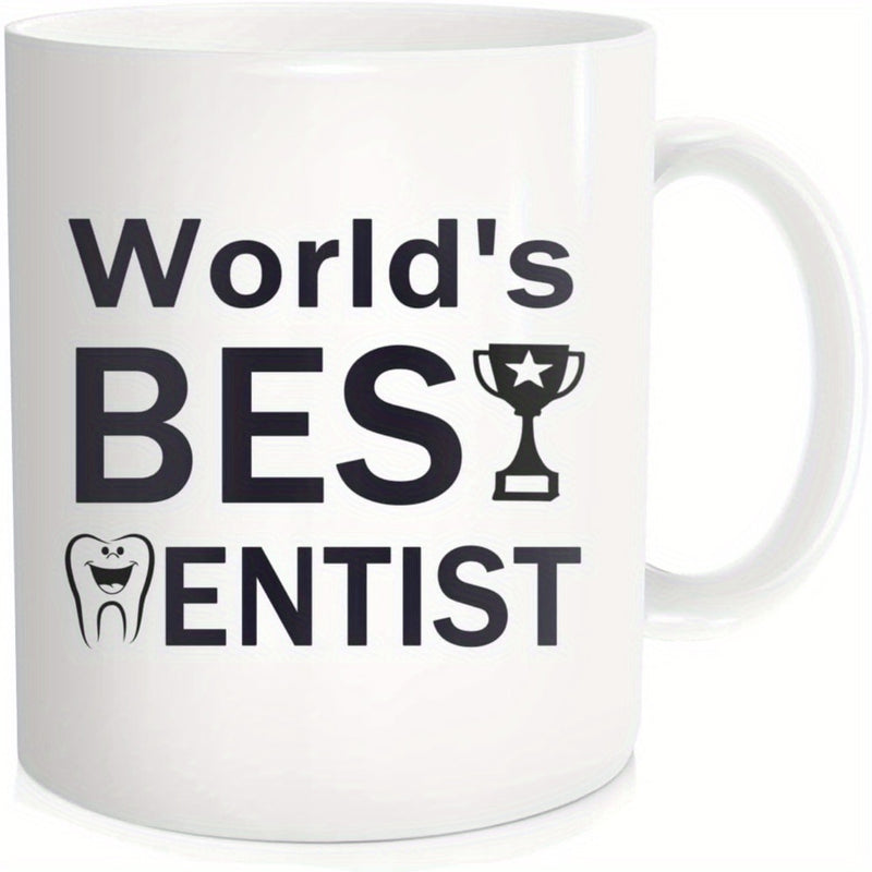 Tailorly White Ceramic 11 oz Mug - World's Best Dentist Professional Appreciation Trophy And Smiling Cartoon Character Tooth Mug