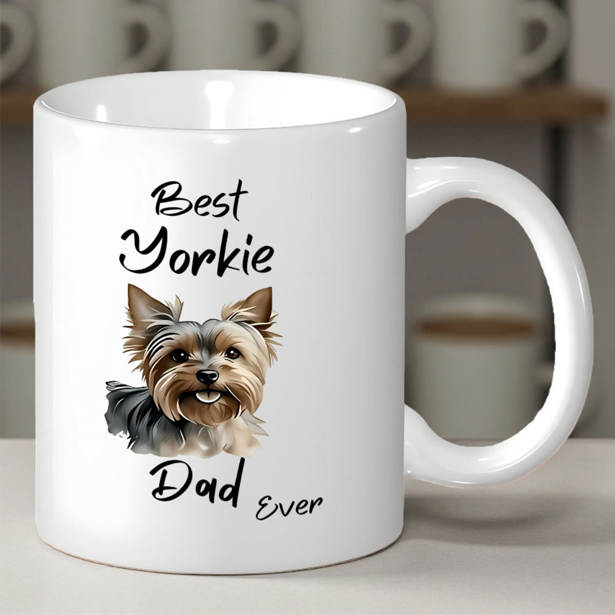 Tailorly White Ceramic 11 oz Mug - Best Yorkie Dad Ever Realistic Furry Little Dog Head With Detailed Features And Expressions Yorkie