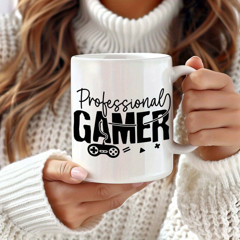 Tailorly White Ceramic 11 oz Mug - Professional Gamer Minimalist Bold Black Lettering With A Classic Handheld Video Game Controller