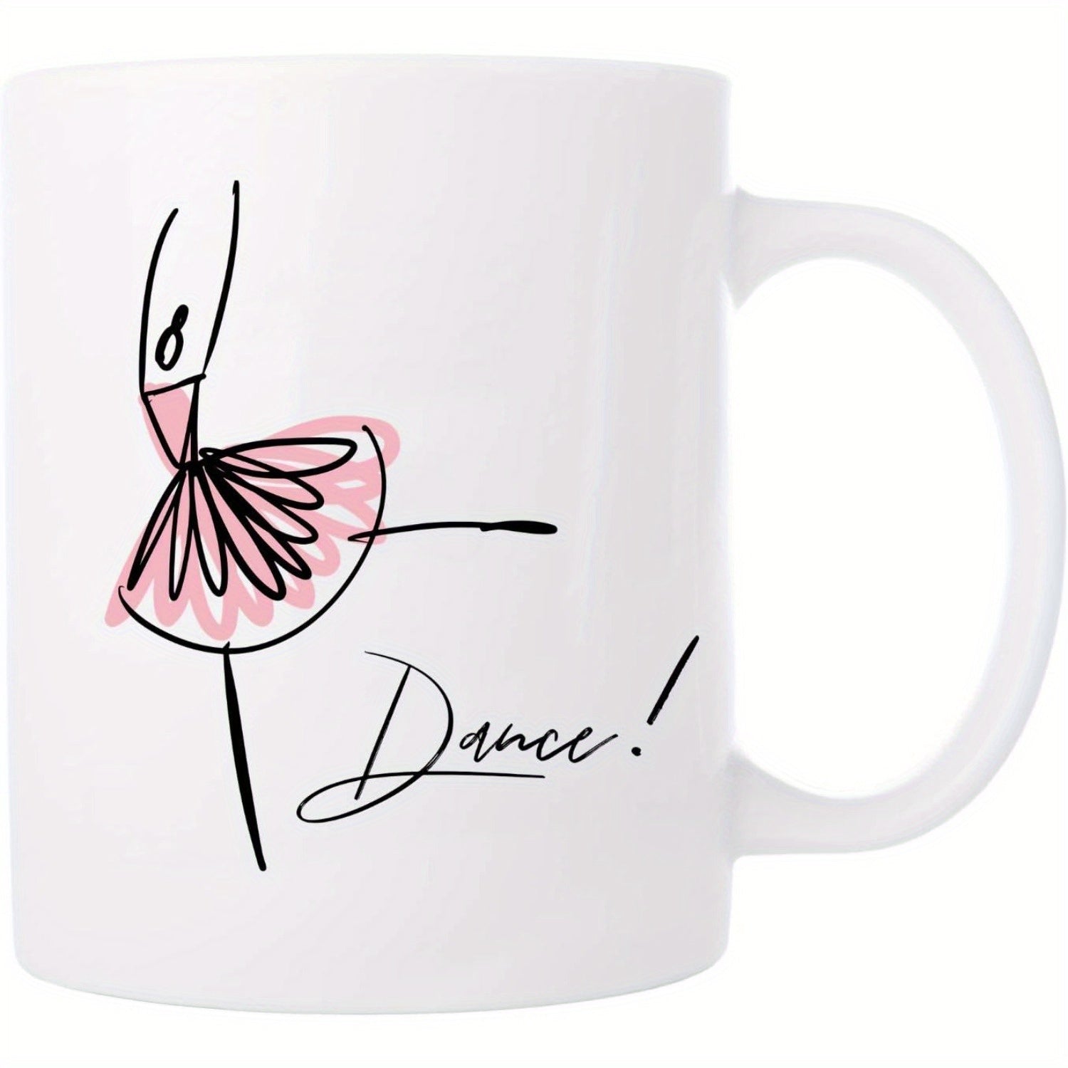Tailorly White Ceramic 11 oz Mug - Dance Elegant Minimalist Sketch Of A Graceful Ballerina Wearing Pink Tutu Ballerina
