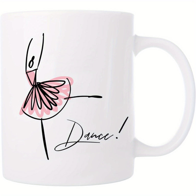 Tailorly White Ceramic 11 oz Mug - Dance Elegant Minimalist Sketch Of A Graceful Ballerina Wearing Pink Tutu Ballerina