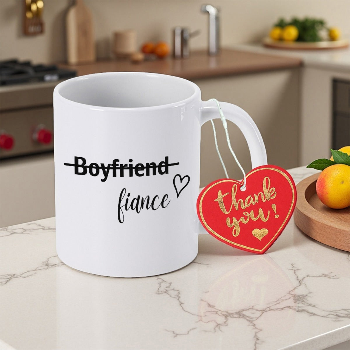 Tailorly White Ceramic 11 oz Mug - Boyfriend Fiance Thank You Minimalist White Ceramic Vessel With Decorative Hearts And Script Lettering Mug