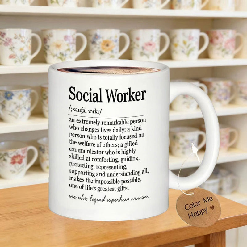 Tailorly White Ceramic 11 oz Mug - Social Worker Elegant White Ceramic Dictionary Definition Gift Theme Classic Coffee Office Mug
