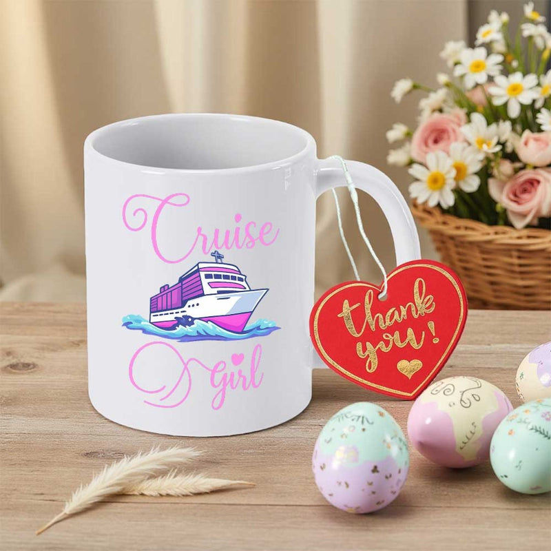 Tailorly White Ceramic 11 oz Mug - Cruise Girl Purple And White Luxury Liner Sailing Across Blue Ocean Waves Ship