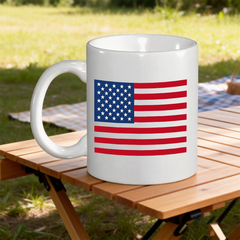 Tailorly White Ceramic 11 oz Mug - Patriotic American Stars And Stripes Proudly Displayed On Sleek Surface Flag