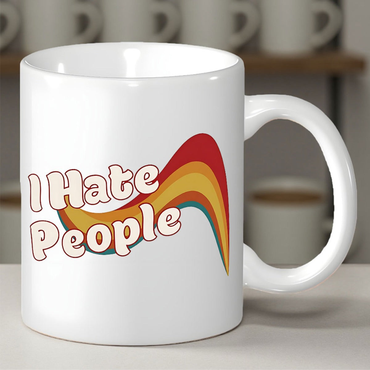 Tailorly White Ceramic 11 oz Mug - I Hate People Retro Colorful Wavy Stripes Flowing Across The Surface Of A Single Mug