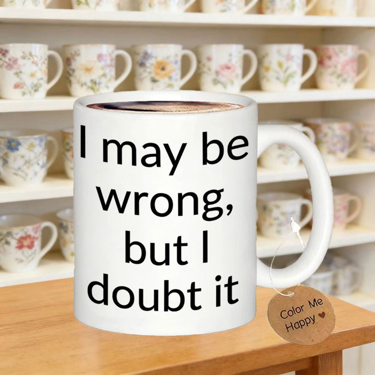 Tailorly White Ceramic 11 oz Mug - I May Be Wrong But I Doubt It Simple Minimalist Black Sans Serif Typography Printed On