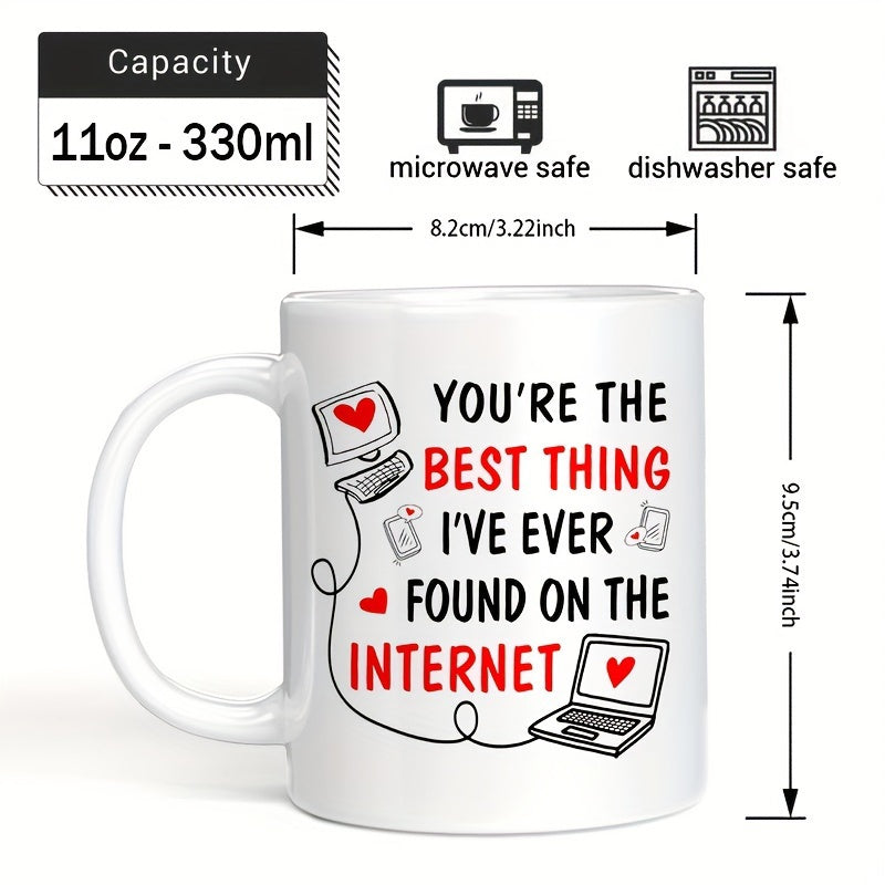 Tailorly White Ceramic 11 oz Mug - You're The Best Thing I've Ever Found On The Internet Retro Desktop Computer And Laptop Connected By A Heart Wired Cord Computer