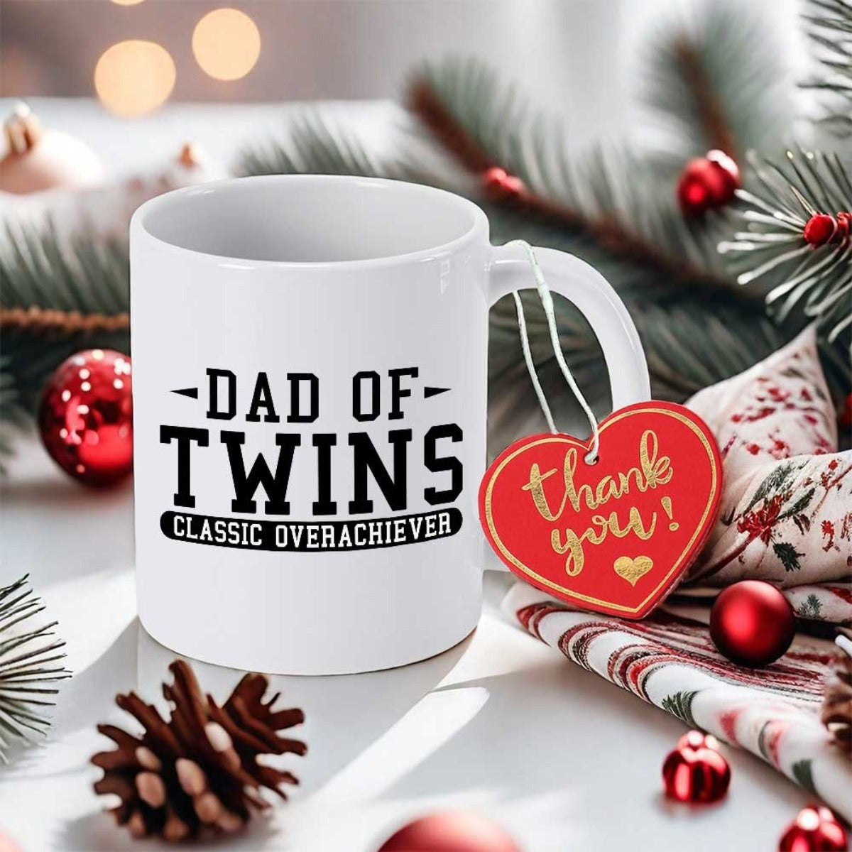 Tailorly White Ceramic 11 oz Mug - Dad Of Twins Classic Overachiever Thank You Bold Typography With Clean Minimalist Design For Fatherhood Gift Mug