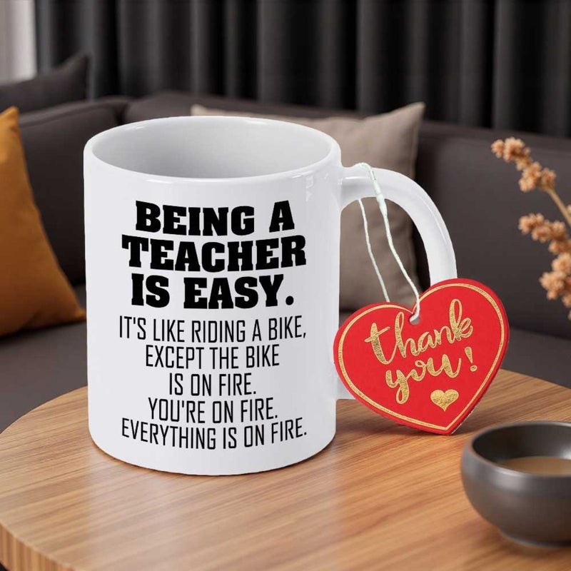 Tailorly White Ceramic 11 oz Mug - Being A Teacher Is Easy Minimalist White Ceramic Vessel With Bold Humorous Black Typography Print Mug