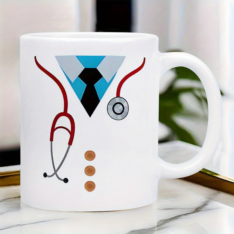 Tailorly White Ceramic 11 oz Mug - Creative Medical Professional Attire Design Featuring Stethoscope And Necktie Doctor Uniform