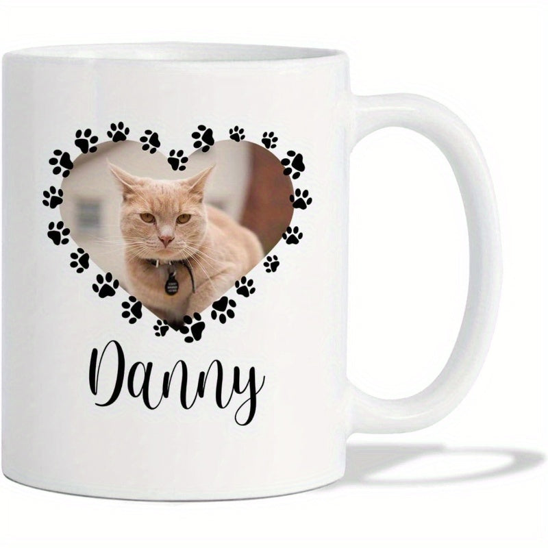 Tailorly White Ceramic 11 oz Mug - Danny Ginger Feline Portrait Nested Inside Heart Shape Formed By Paws Cat