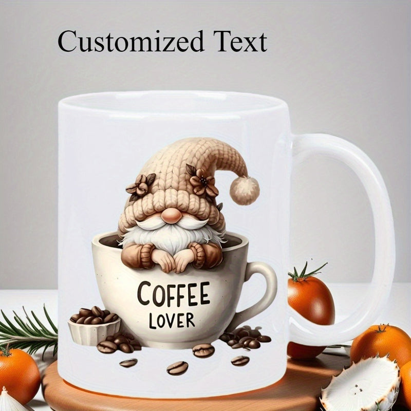 Tailorly White Ceramic 11 oz Mug - Coffee Lover Whimsical Handcrafted Hat Gnome Sitting Inside A Warm Steaming Ceramic Coffee Gnome