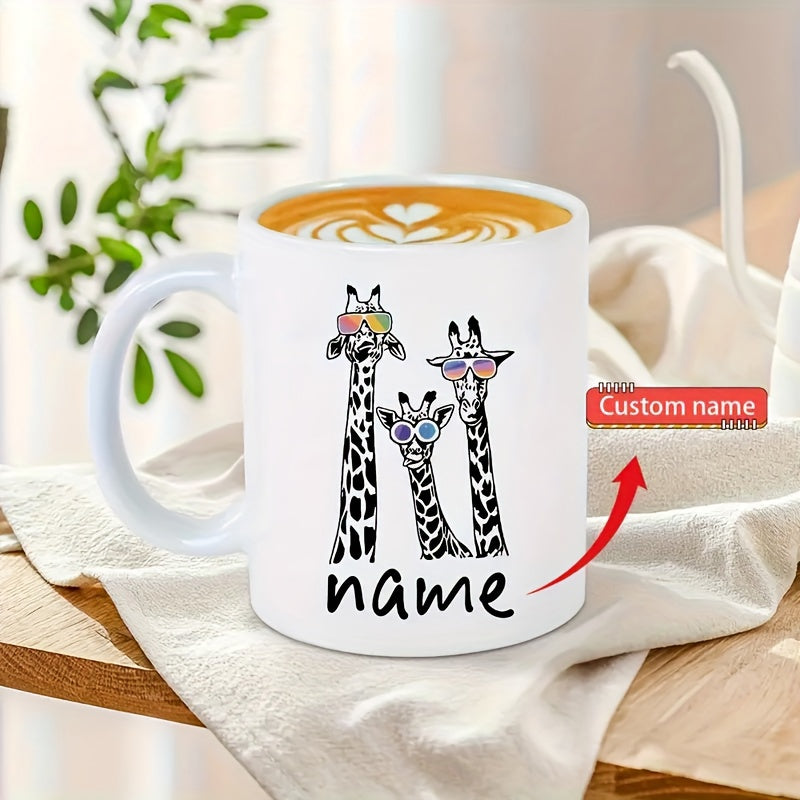 Tailorly White Ceramic 11 oz Mug - Name Adorable Trio Of Giraffes Wearing Fun Colorful Fashion Sunglasses Giraffe