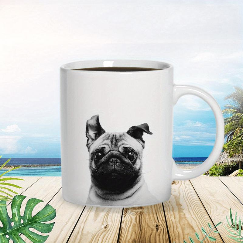 Tailorly White Ceramic 11 oz Mug - Monochrome Realistic Animal Art Style Showcasing A Calm And Curious Pug