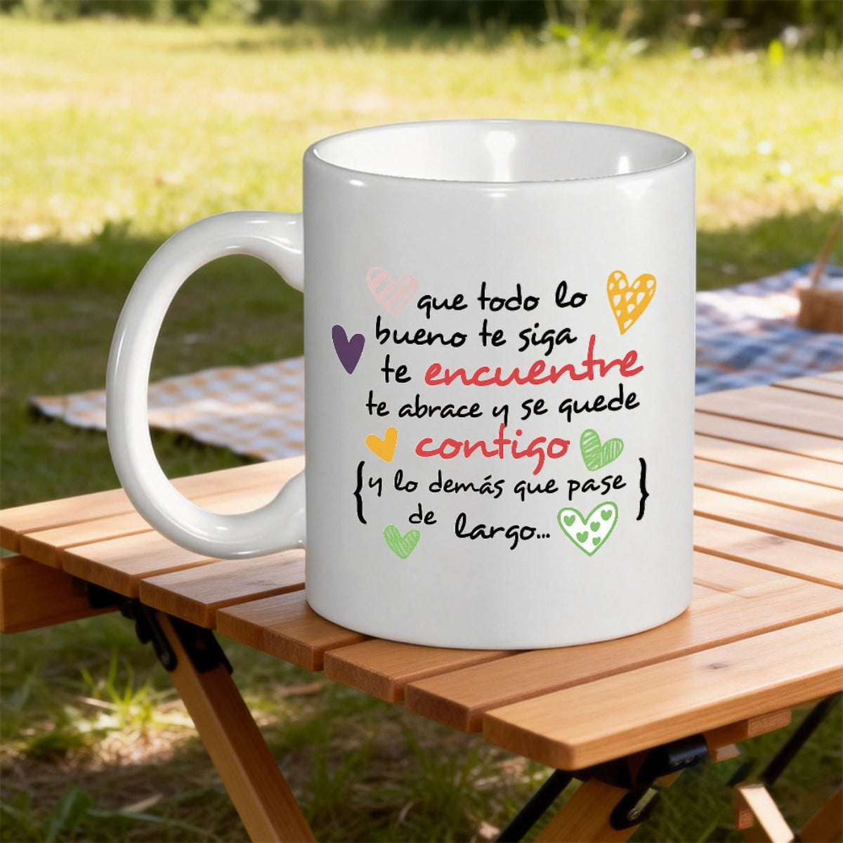 Tailorly White Ceramic 11 oz Mug - Artistic Small Colorful Hand Drawn Hearts Floating On A Simple