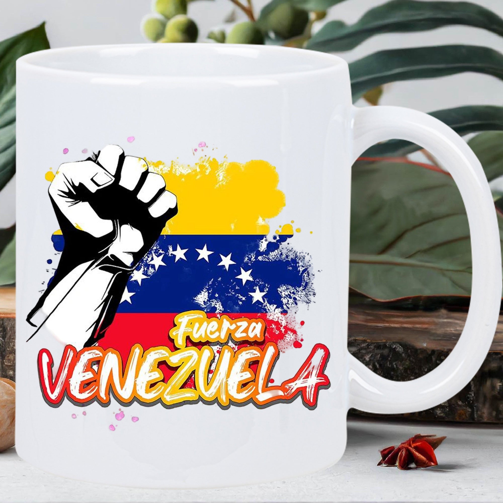 Tailorly White Ceramic 11 oz Mug - Venezuela Powerful Clenched Fist Raised Against Distressed Vibrant National Flag Fist