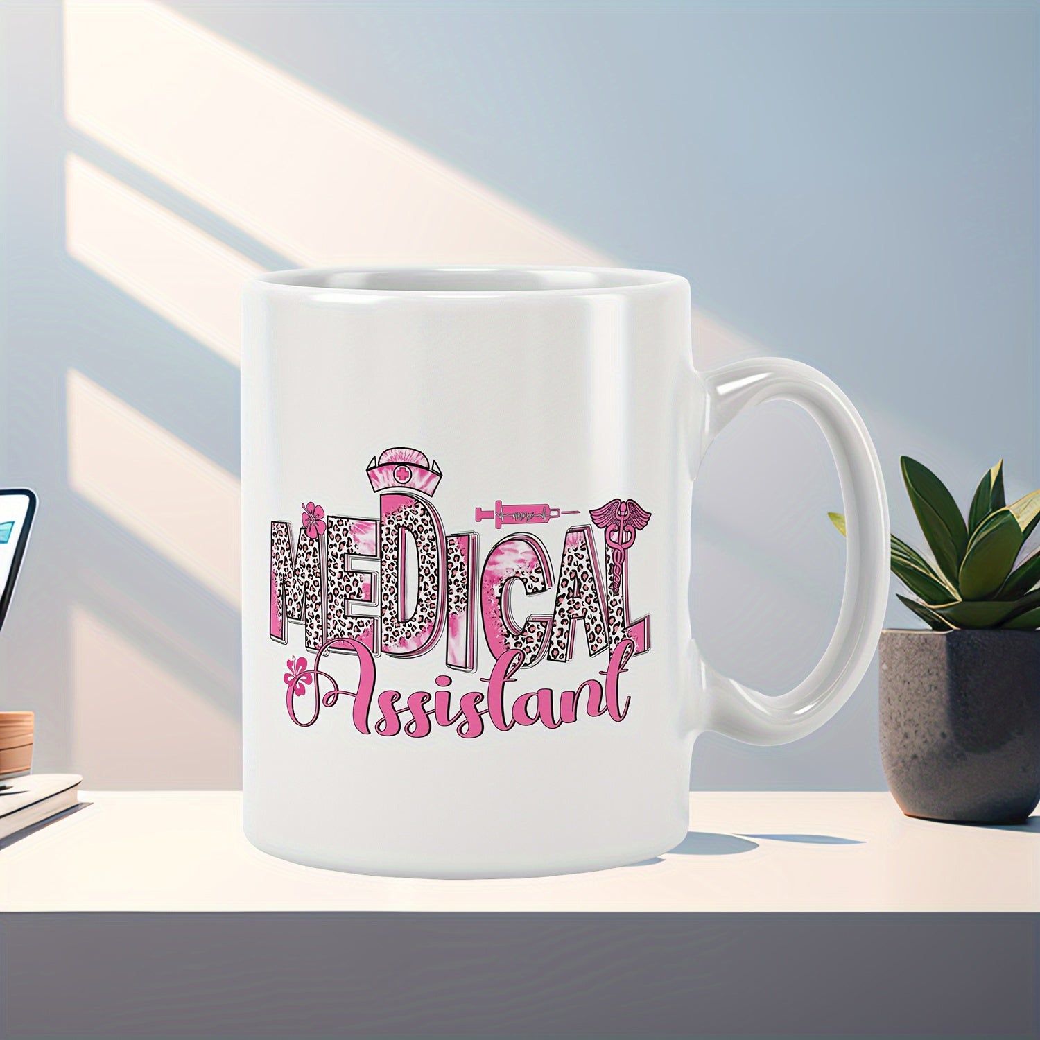 Tailorly White Ceramic 11 oz Mug - Medical Assistant Stylish Leopard Print Letters With Pink Medical Graphic Design