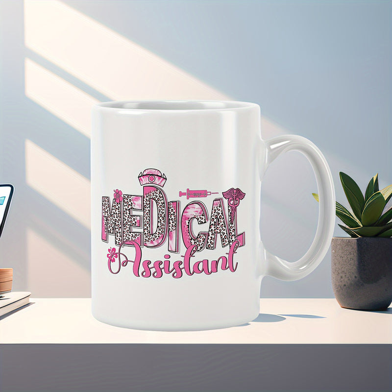 Tailorly White Ceramic 11 oz Mug - Medical Assistant Stylish Leopard Print Letters With Pink Medical Graphic Design