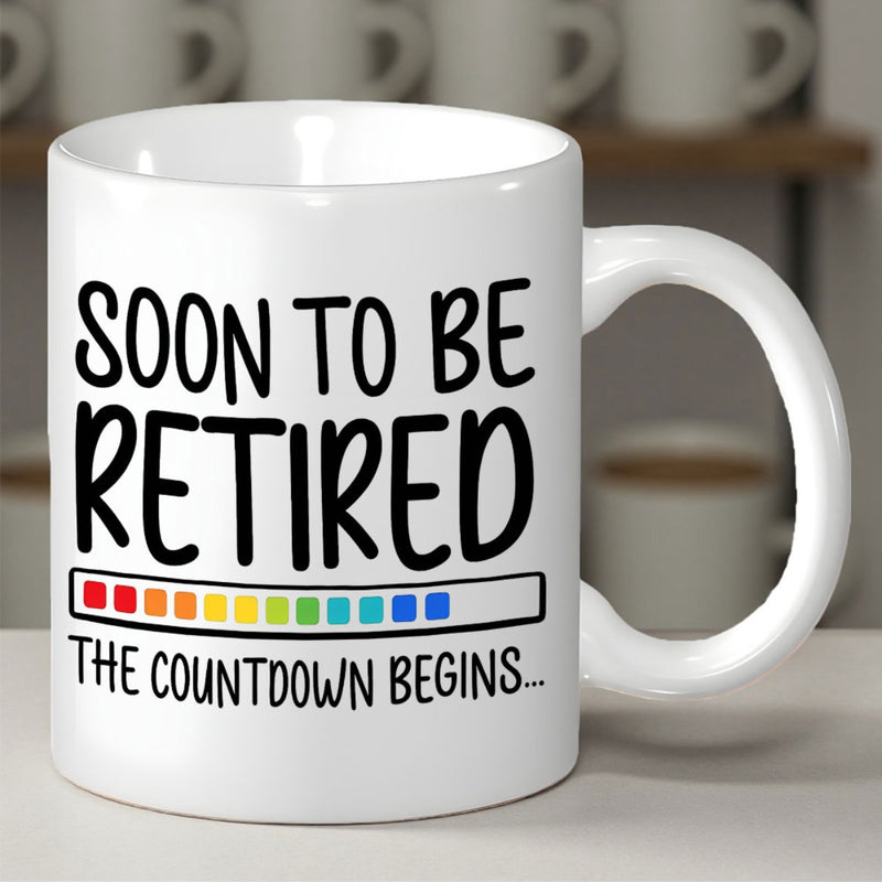 Tailorly White Ceramic 11 oz Mug - Soon To Be Retired The Countdown Begins Colorful Rainbow Gradient Style Progress Indicator Showing Time Passage Loading Bar