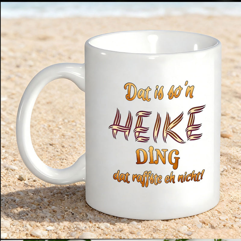 Tailorly White Ceramic 11 oz Mug - Glistening Ceramic White Beverage Vessel Resting On Warm Coastal Beach Sand Mug