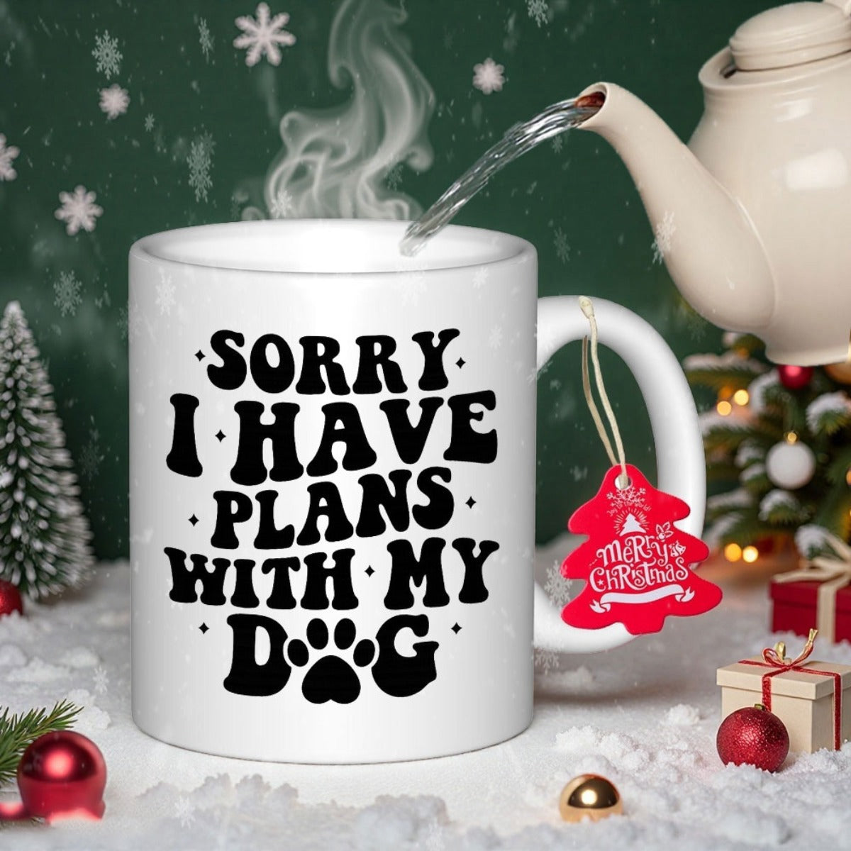 Tailorly White Ceramic 11 oz Mug - Sorry I Have Plans With My Dog Bold Retro Typography Featuring A Minimalist Paw Print Mug