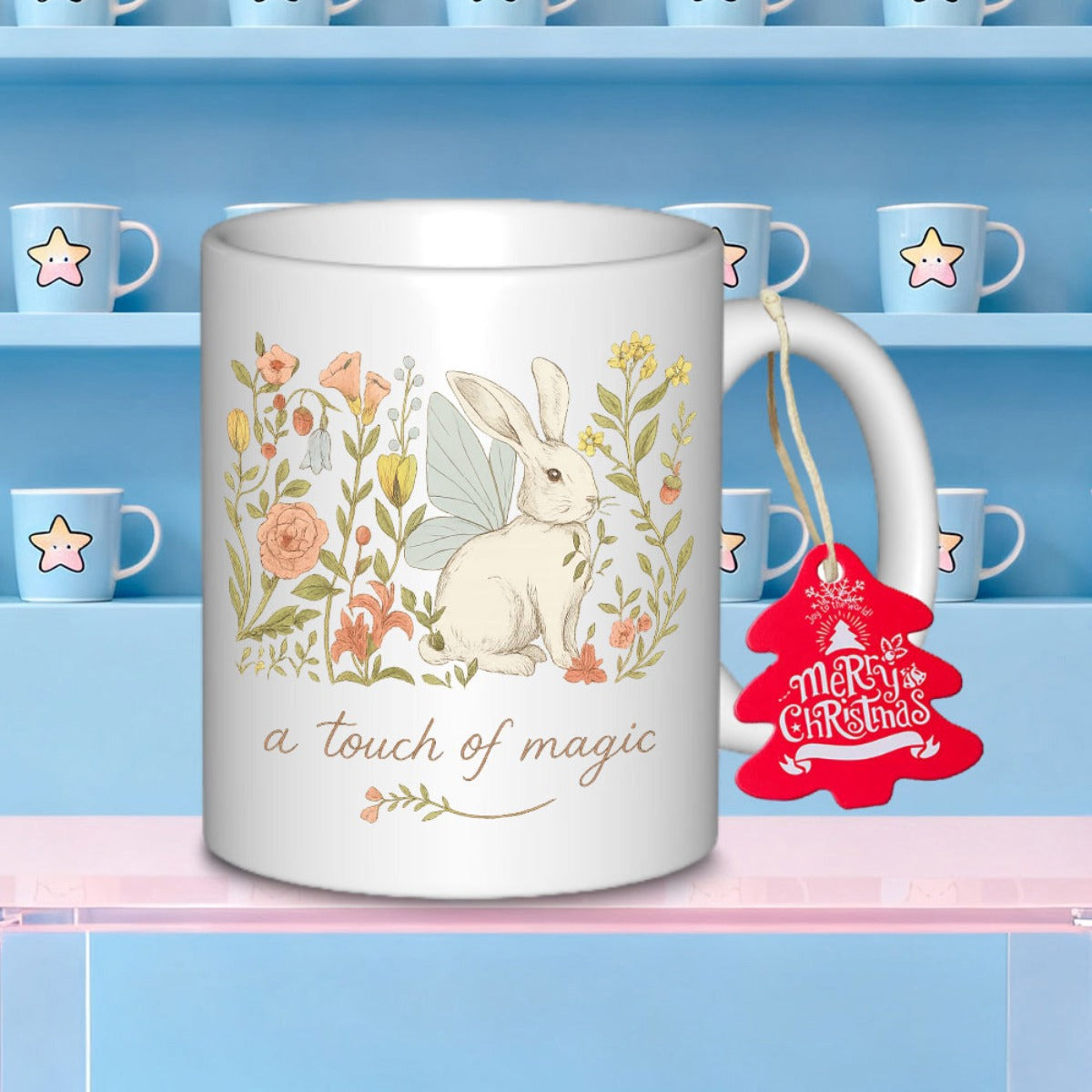 Tailorly White Ceramic 11 oz Mug - A Touch Of Magic White Fairy Rabbit Nestled Among Delicate Wildflowers And Garden Plants Rabbit