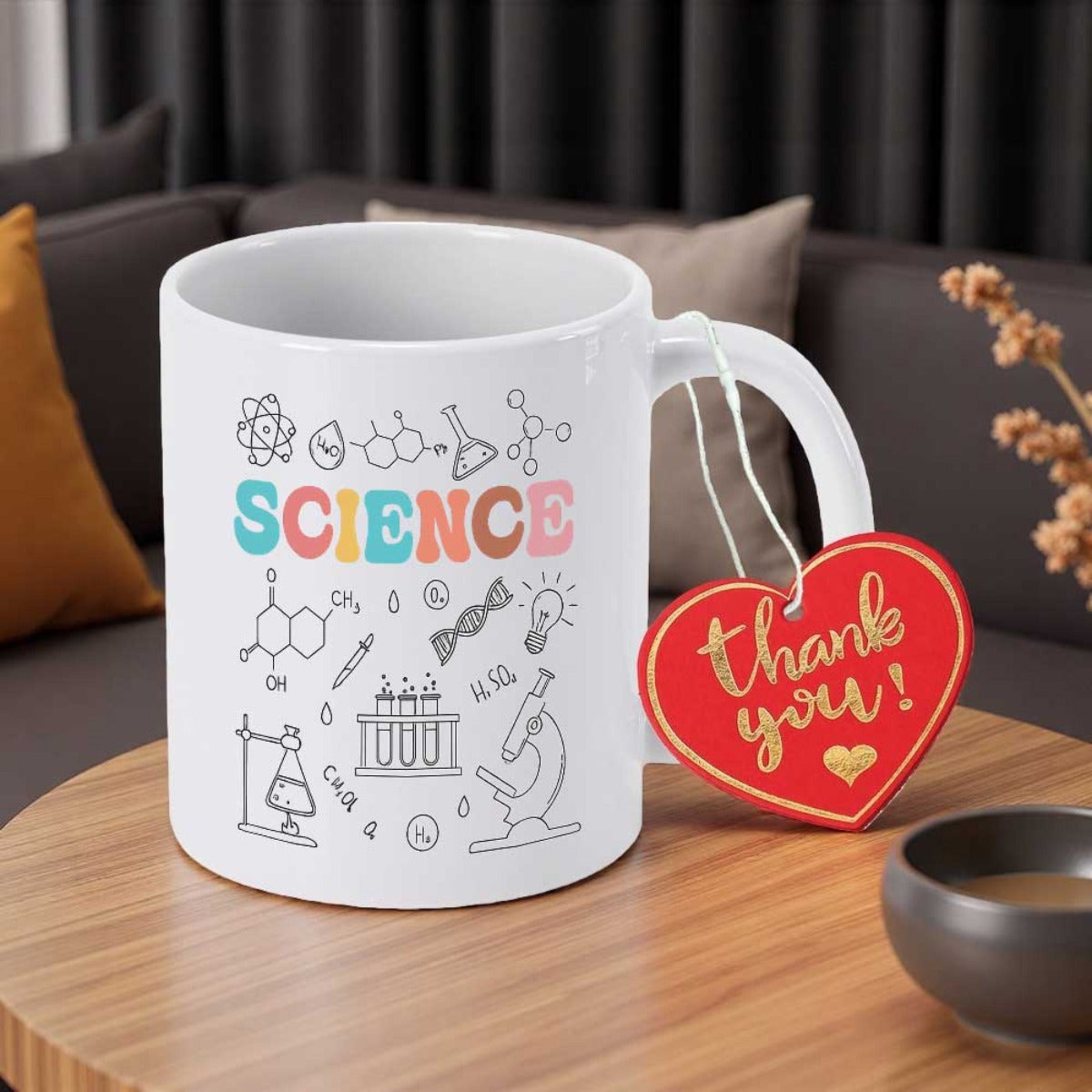 Tailorly White Ceramic 11 oz Mug - Science Minimalist Hand Drawn Educational Symbols Featuring Atoms And Lab Equipment Mug