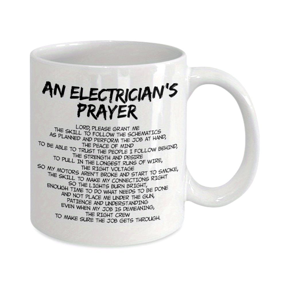 Tailorly White Ceramic 11 oz Mug - An Electrician's Prayer Bold Black Typographic Text Printed On A Clean Minimalist Background Design Sign