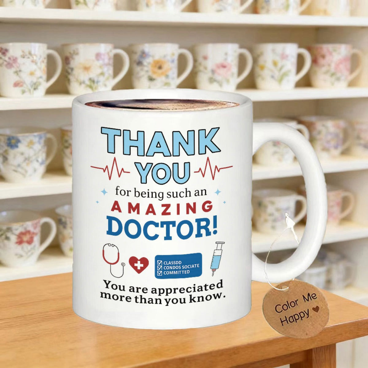 Tailorly White Ceramic 11 oz Mug - Thank You For Being Such An Amazing Doctor You Are Appreciated More Than You Know Heartbeat Line With Stethoscope And Syringe