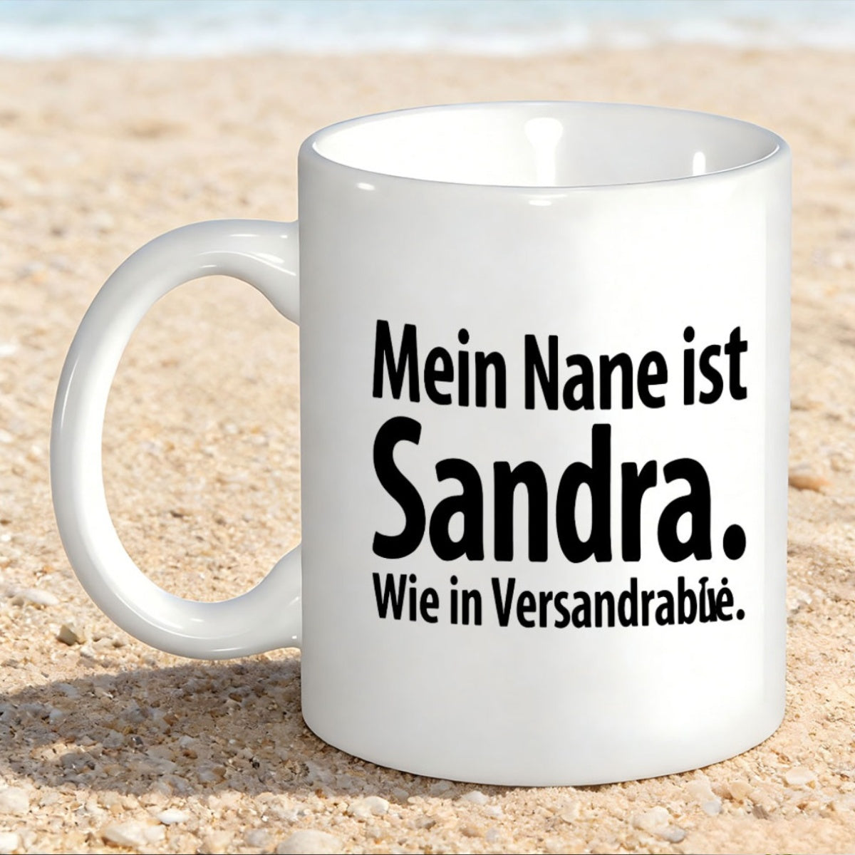 Tailorly White Ceramic 11 oz Mug - Pure White Ceramic Coffee Cup On Sunny Golden Beach Sand Mug