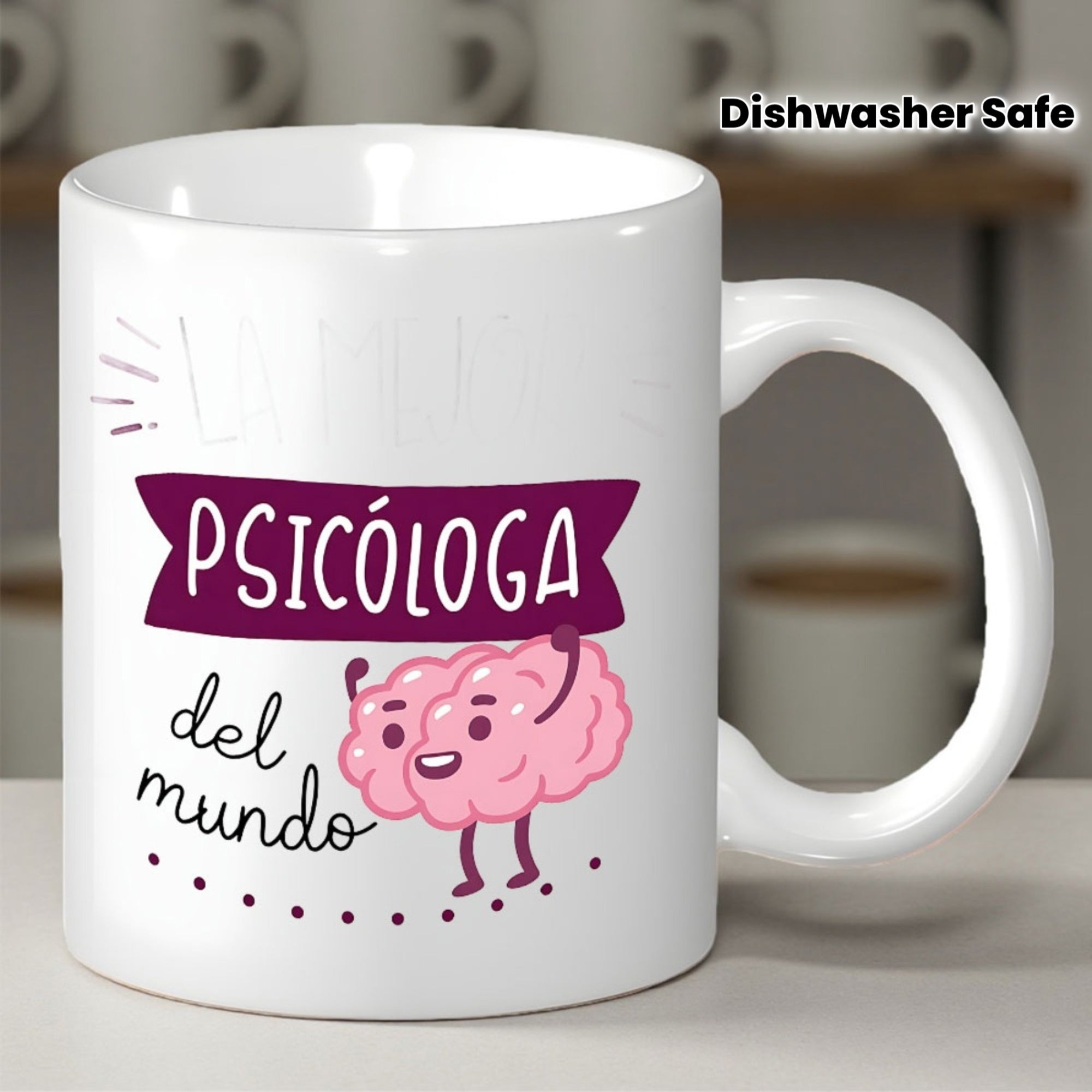 Tailorly White Ceramic 11 oz Mug - Cheerful Pink Cartoon Brain Featuring Little Arms And Legs Brain