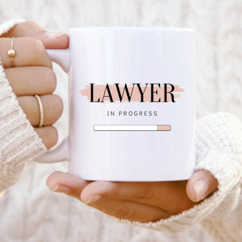 Tailorly White Ceramic 11 oz Mug - Lawyer In Progress Elegant Pink Brush Stroke With Minimalist Digital Loading Bar Display Mug