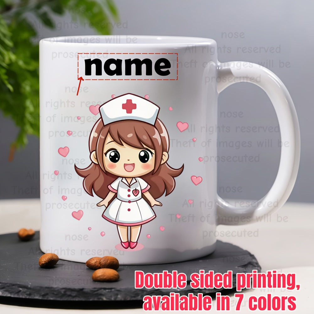 Tailorly White Ceramic 11 oz Mug - Name Adorable Chibi Style Girl In Professional White Medical Uniform Nurse