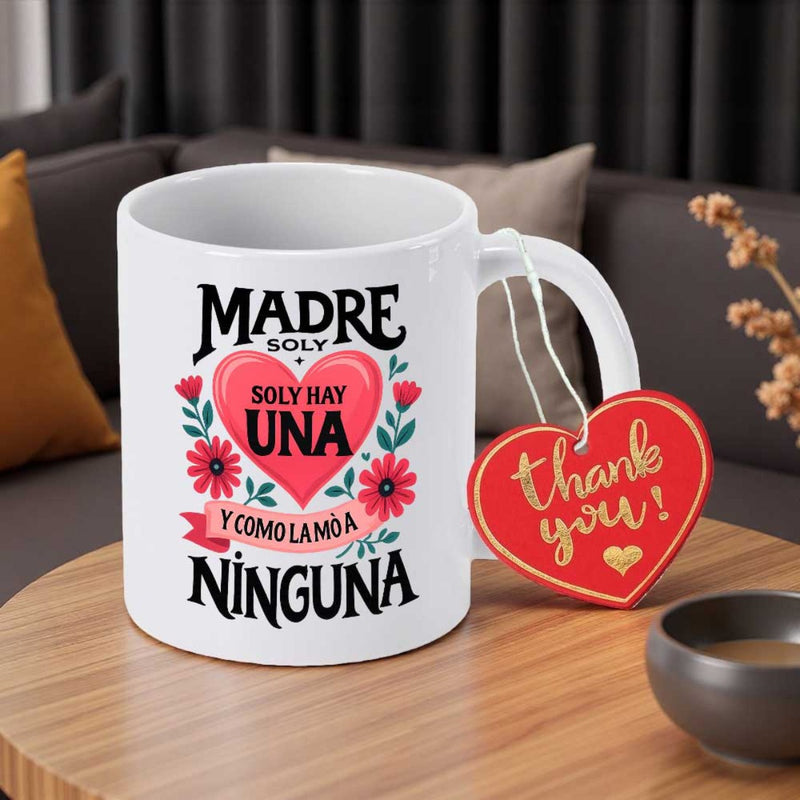 Tailorly White Ceramic 11 oz Mug - Thank You Elegant Floral Design With Blooming Flowers And Decorative Red Ribbons Heart