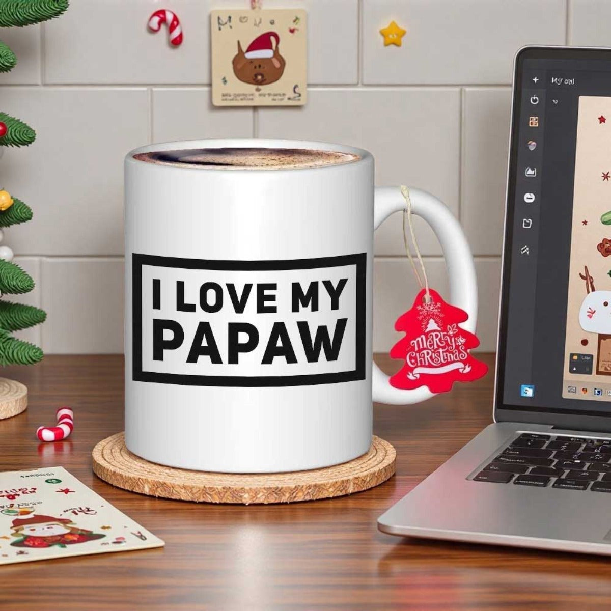 Tailorly White Ceramic 11 oz Mug - I Love My Papaw Simple Minimalist Black Framed Text On A Smooth White Surface Mug