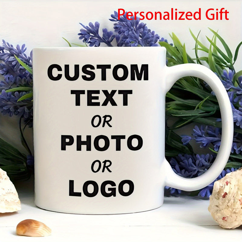 Tailorly White Ceramic 11 oz Mug - Personalized Gift Custom Text Or Photo Or Logo Minimalist Surrounded By Lavender Flowers Mug