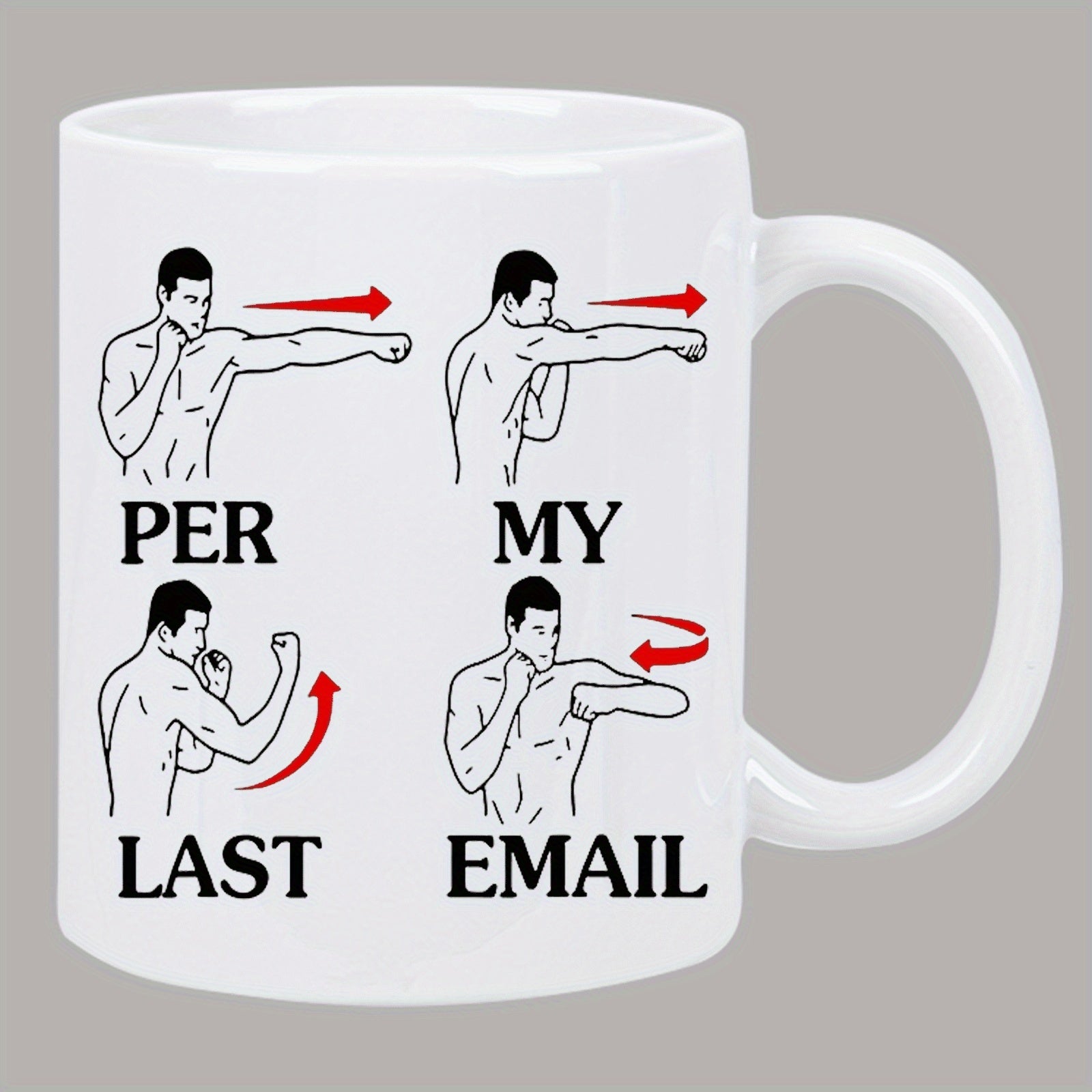 Tailorly White Ceramic 11 oz Mug - Per My Last Email Muscular Athlete Demonstrating Professional Combat Boxing Techniques With Red Arrows Boxer