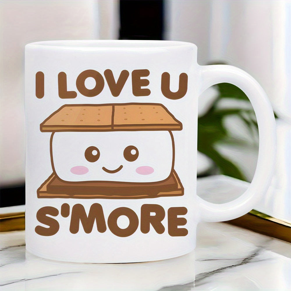 Tailorly White Ceramic 11 oz Mug - I Love U Smore Adorable Smiling Marshmallow Character Sandwiched Between Crispy Graham Crackers And Chocolate Smore