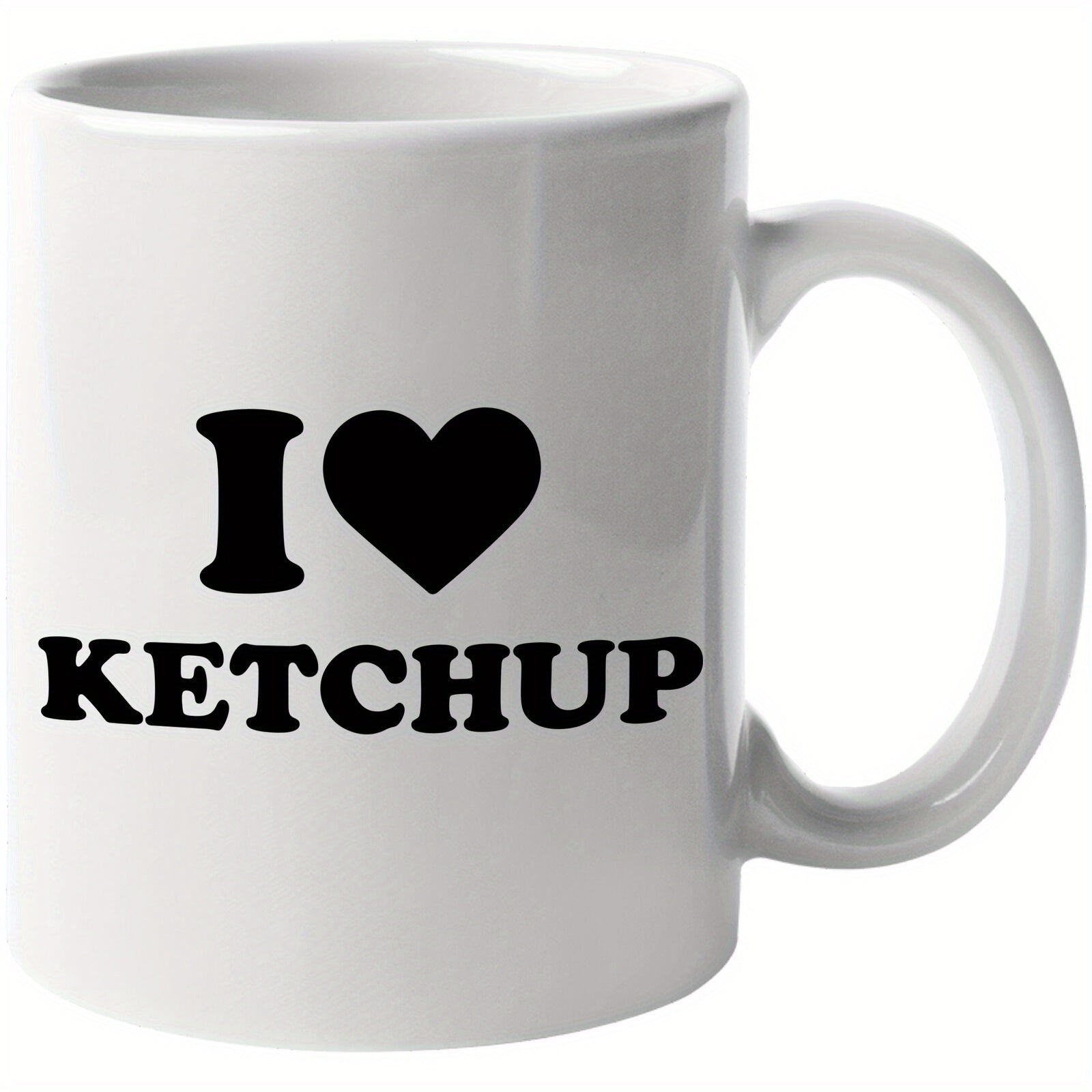 Tailorly White Ceramic 11 oz Mug - I Love Ketchup Bold Black Heart Symbol Centered Within A Minimalist Clean Layout Heart