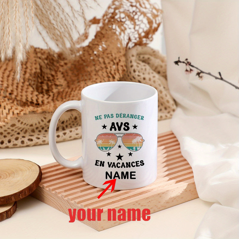 Tailorly White Ceramic 11 oz Mug - Name Retro Aviator Style Lenses Featuring Tropical Sunset Among Glowing Stars Sunglasses