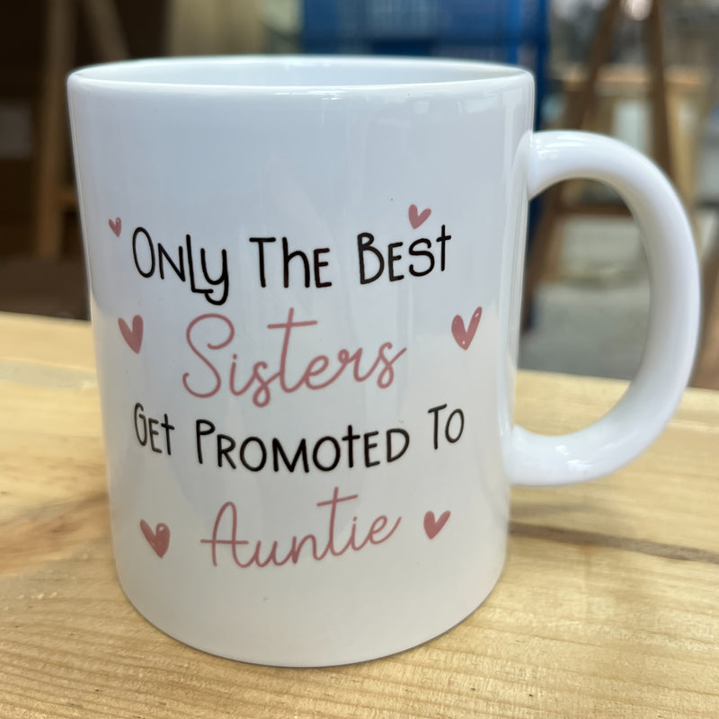 Tailorly White Ceramic 11 oz Mug - Only The Best Sisters Get Promoted To Auntie Elegant Pink Hearts Adorning A Simple Smooth White Surface Mug
