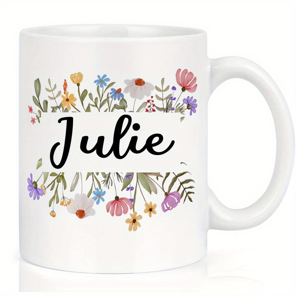 Tailorly White Ceramic 11 oz Mug - Julie Colorful Watercolor Wildflowers Blooming In A Wild Garden Meadow Flower