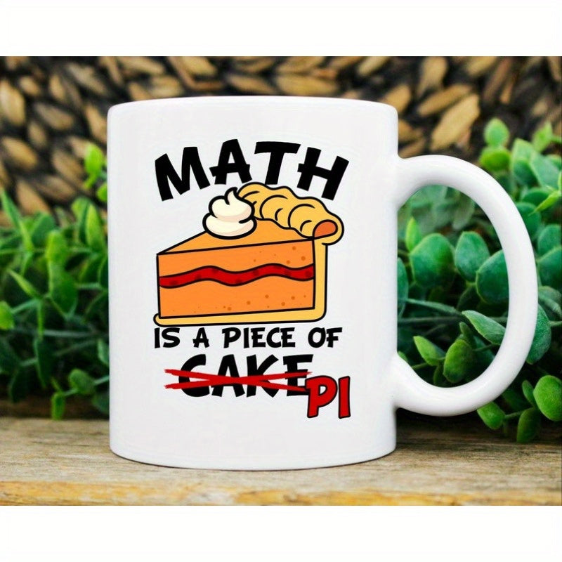 Tailorly White Ceramic 11 oz Mug - Math Is A Piece Of Cake Pi Vibrant Cartoon Orange Pumpkin Treat With Creamy Whipped Dollop Slice